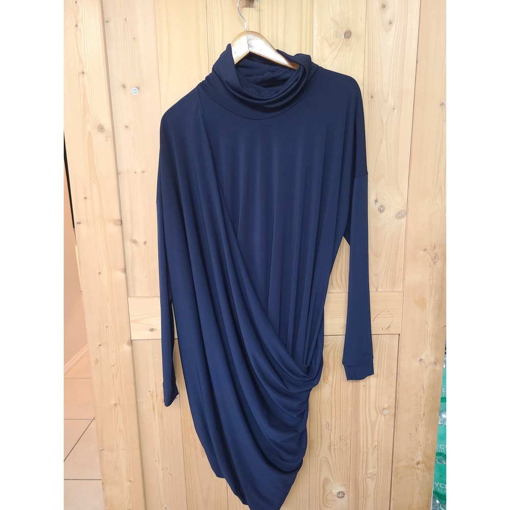 Planet by Lauren G Tunic Women 1 Navy Blue Draped Cowl Neck Long Sleeve Top